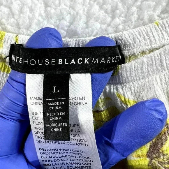 White House Black Market Pineapple print romper L Off Shoulder tie belt tassels - Picture 12 of 15